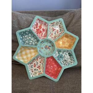 Pioneer Woman Patchwork Melamine Divided Star Big Snack Serving Tray 17”